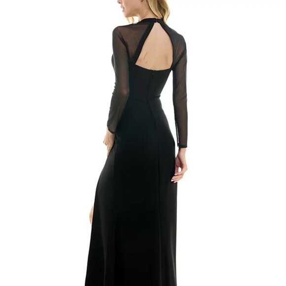 City Studios Juniors' Back-Cutout Mesh-Sleeve Gown Black Size 5 - Picture 2 of 3